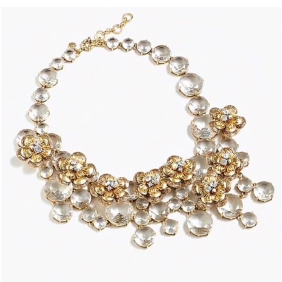 J.Crew midnight floral Statement necklace CRYSTALS RHINESTONES EMBELLISHED BLING - Picture 4 of 12